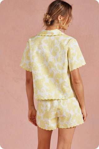 Botanical Garden Embroidery Scalloped Shorts