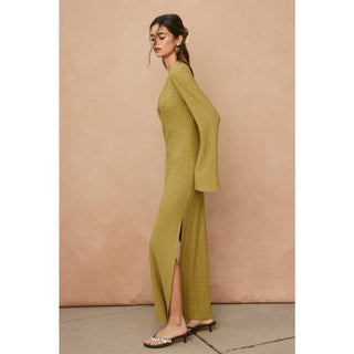 Ecru Escape Gold Trim Bell Sleeve Maxi Dress