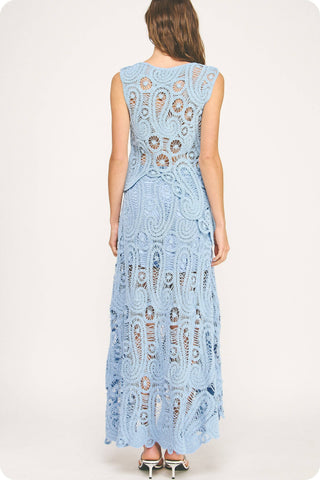 Solara Sands Asymmetric Scalloped Crochet Top And Skirt Set
