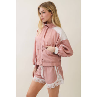Colette Lace Detail Windbreaker Set in Kelly Green