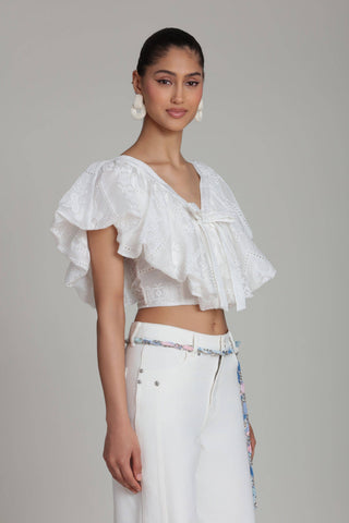 Embroidered Ruffle Crop Top
