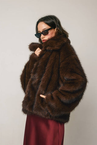 Wide Lapel Faux Fur Jacket