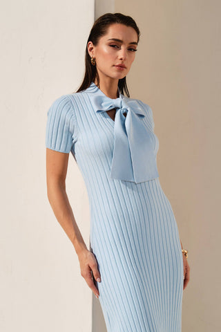 Something Blue Neck Tie  Ribbed Knit Dress