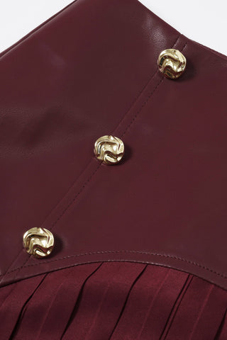 Bordeaux Pleated Faux Leather Skirt