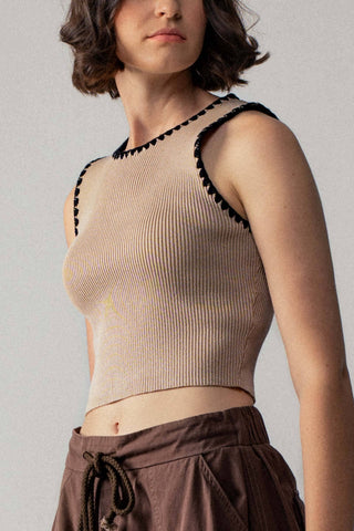 Scalloped Ribbed Knit Crop Top