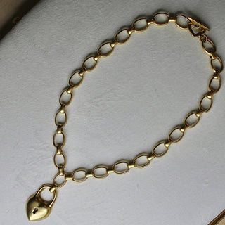 Antiqued Gold Chunky Puff Heart Necklace