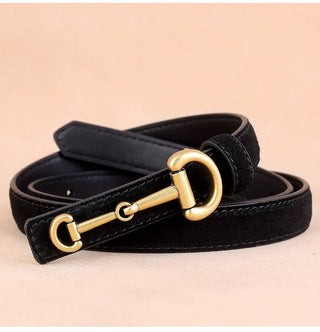 Suede Leather Horseshoebit Buckle Thin Belt For Women