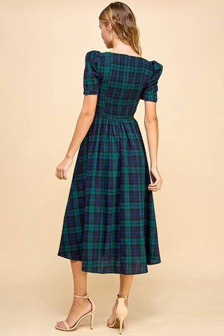 Highland Haven Tartan Plaid Midi Dress