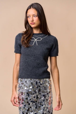 Rhinestone Bow Sweater Top