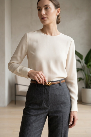 Slim Leather Belt with Knot Buckle and Polished Gold Detail