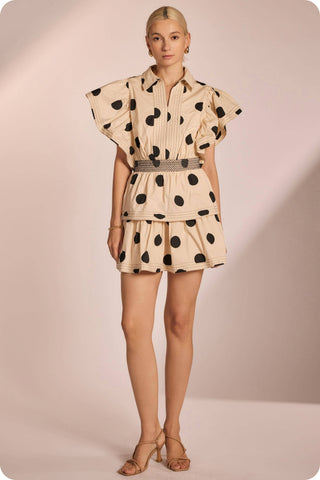 Top Stitch Statement Sleeve Polka Dot Mini Dress