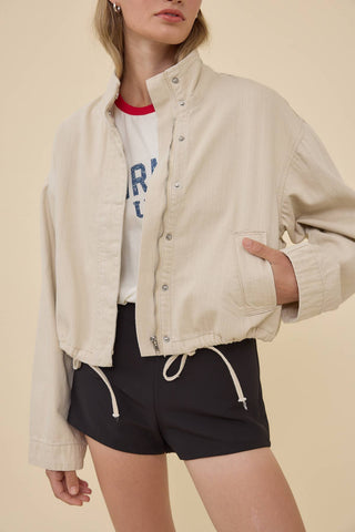 Kennedy Stand Collar Drawstring Hem Jacket