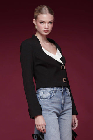 Contrast Lapel Button Blazer