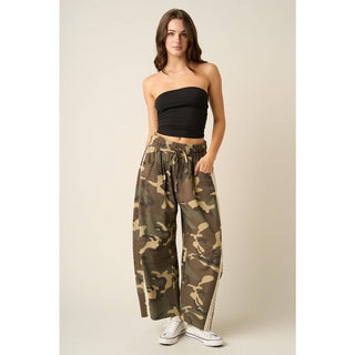 Camo Print Lace Trim Barrel Leg Pants – view 5 – Into The Palms