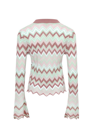 Rosé Riviera Knit Set - Geometric Pattern Knit Cardigan & Pants Set