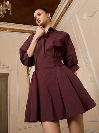 Bordeaux Flared Shirt Dress
