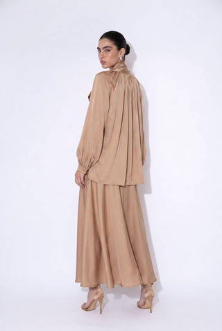 Satin Bow-Tie Blouse and Maxi Skirt Set – view 6 – Into The Palms
