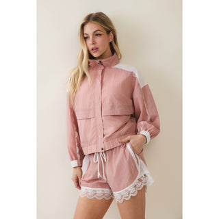 Colette Lace Detail Windbreaker Set in Kelly Green