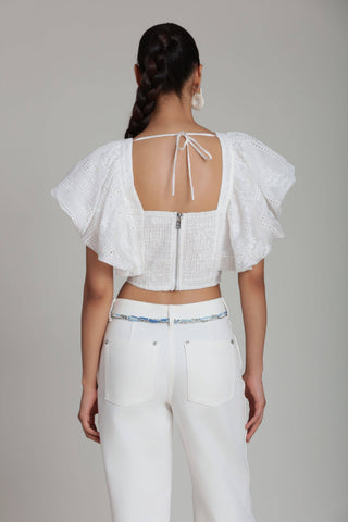 Embroidered Ruffle Crop Top