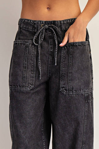 Washed Black Barrel Jeans