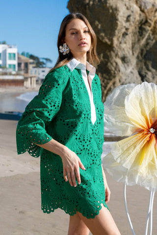 Endless Summer Floral Embroidery Mini Shirt Dress