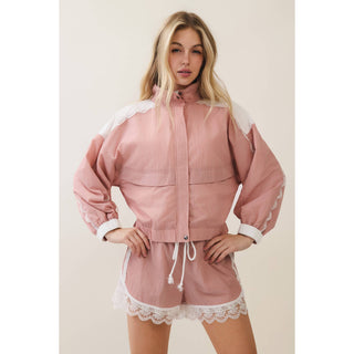 Colette Lace Detail Windbreaker Set in Kelly Green