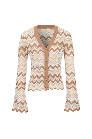 Rosé Riviera Knit Set - Geometric Pattern Knit Cardigan & Pants Set