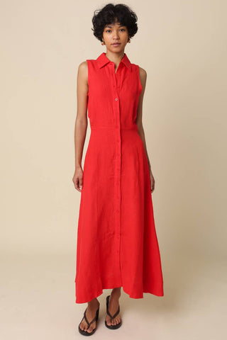 Aimme Button-Front Linen Maxi Dress – button front detail – Into The Palms boutique