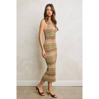 Sparkle Chevron Stripe Halter Knitted Dress