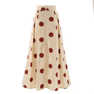 Vintage Polka Dot Cotton High Waist Midi Skirt