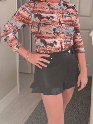 Faux Leather Ruffle Shorts