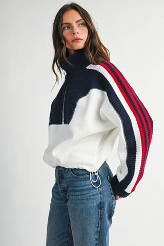 Varsity Stripe Half Zip Pullover Sweater
