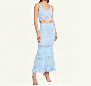 The Varenna Set - Lace Knit Cropped Top and Openwork Maxi Skirt