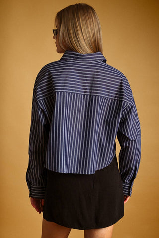STRIPED BUTTON FRONT CROP SHIRT