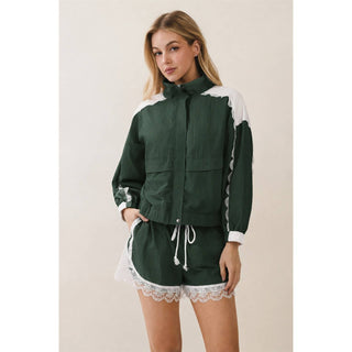 Colette Lace Detail Windbreaker Set in Kelly Green