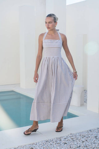 Taupe Stripe Halter Maxi Dress