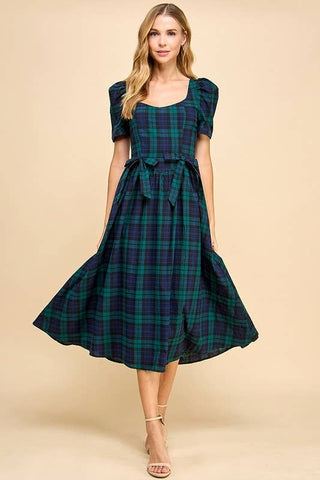 Highland Haven Tartan Plaid Midi Dress