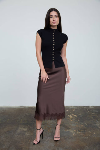 Audrey Button Knit Mock Neck Top