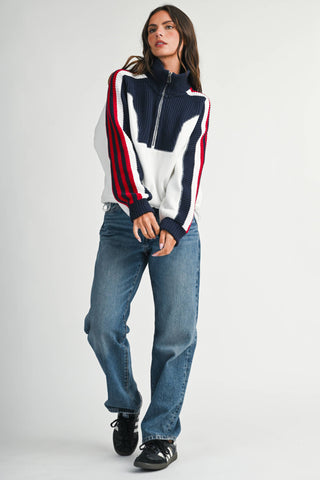 Varsity Stripe Half Zip Pullover Sweater