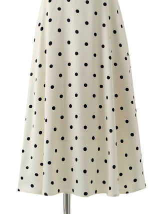 Ivory Polka Dot High Waist Satin A-Line Maxi Skirt