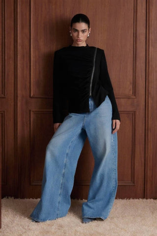 Asymmetric Zip Ruched Bodice Top