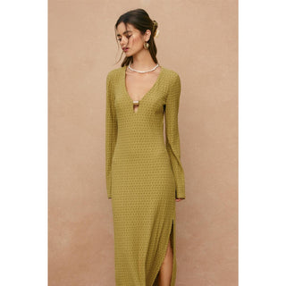 Ecru Escape Gold Trim Bell Sleeve Maxi Dress