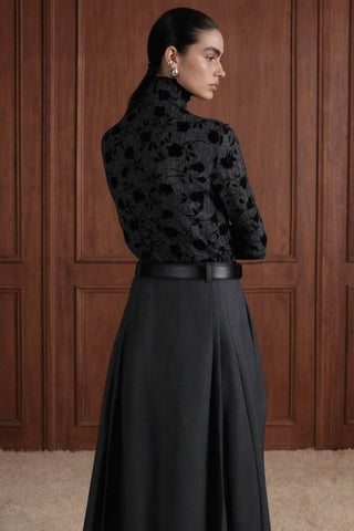 Belted Woven A-Line Maxi Skirt