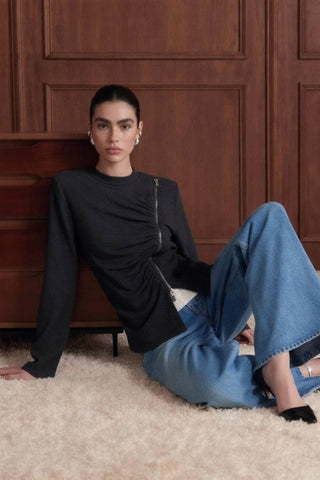 Asymmetric Zip Ruched Bodice Top