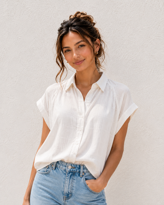 Hampton Sheer Textured Button-Front Blouse