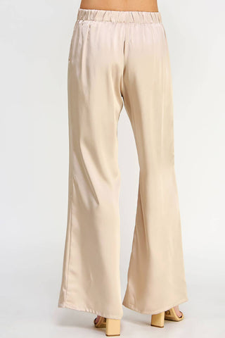 Front Pleat Wide Leg Satin Pants