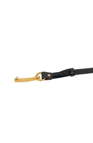 Slim Leather Belt with Bar Buckle and Minimal Gold Hardware