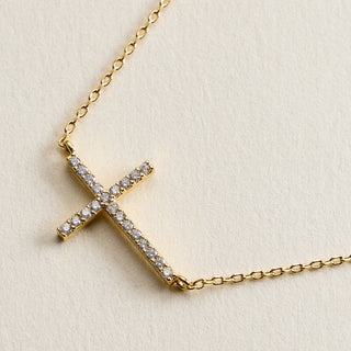 Crystal Cross Necklace – Dainty Sideways - Gold Filled