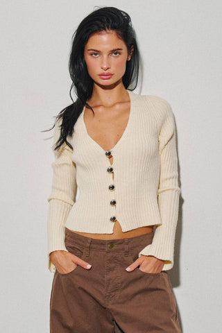 Maren Ribbed Cardigan | Ivory
