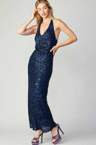 Sequin Halter Long Dress